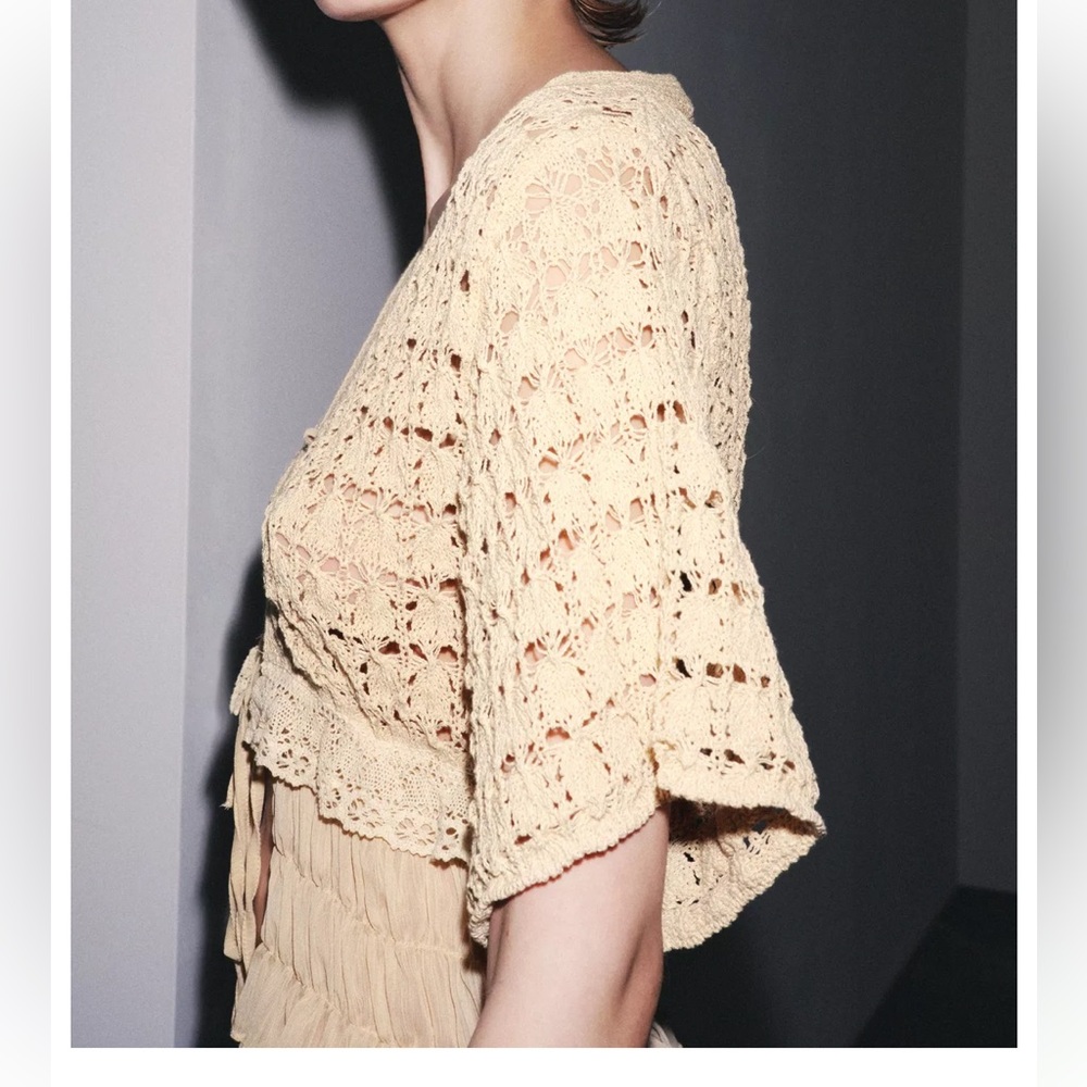 Zara NWT crochet tie front knit cardigan - Picture 7 of 12